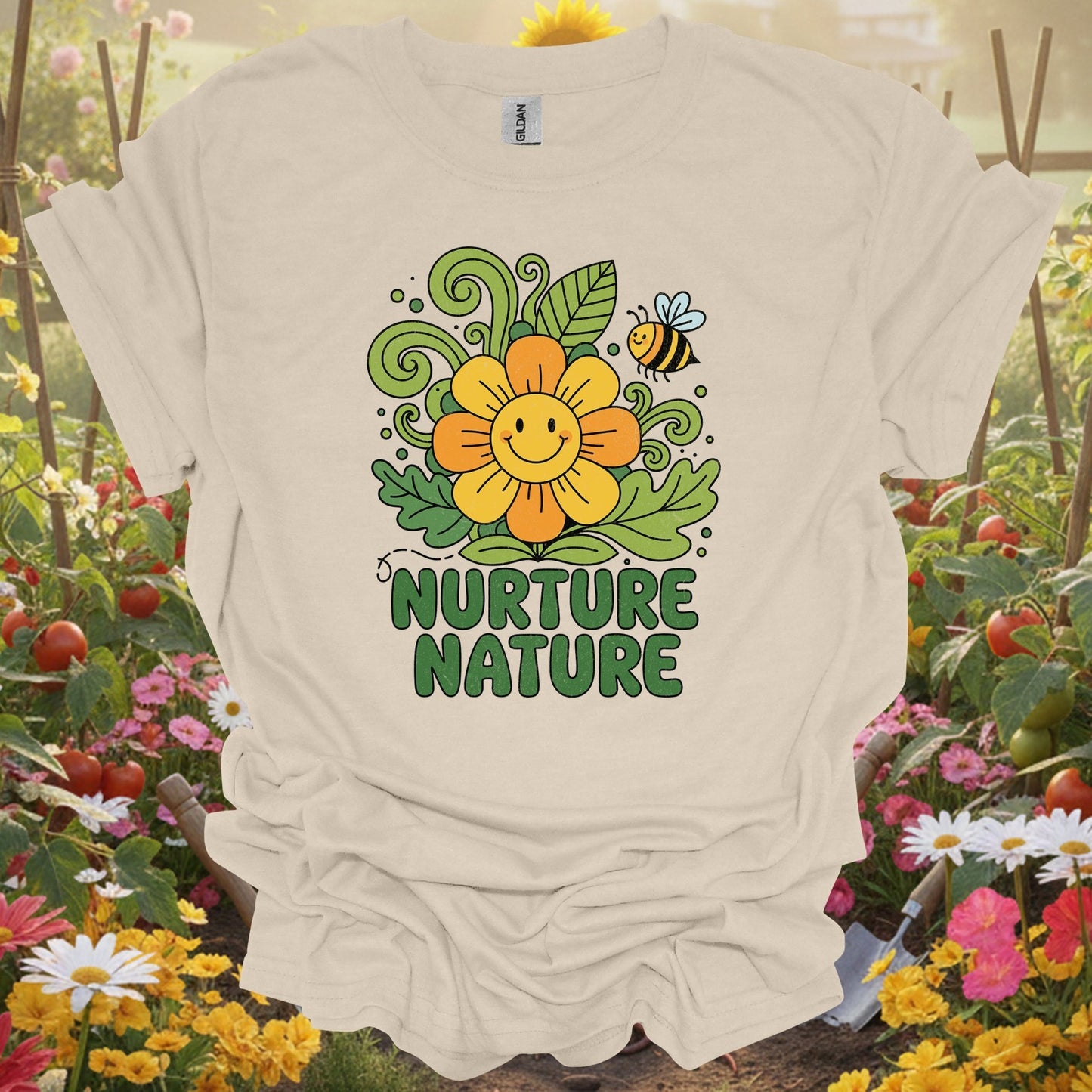"Nurture Nature" Groovy Flower T-Shirt - GardeningTshirts