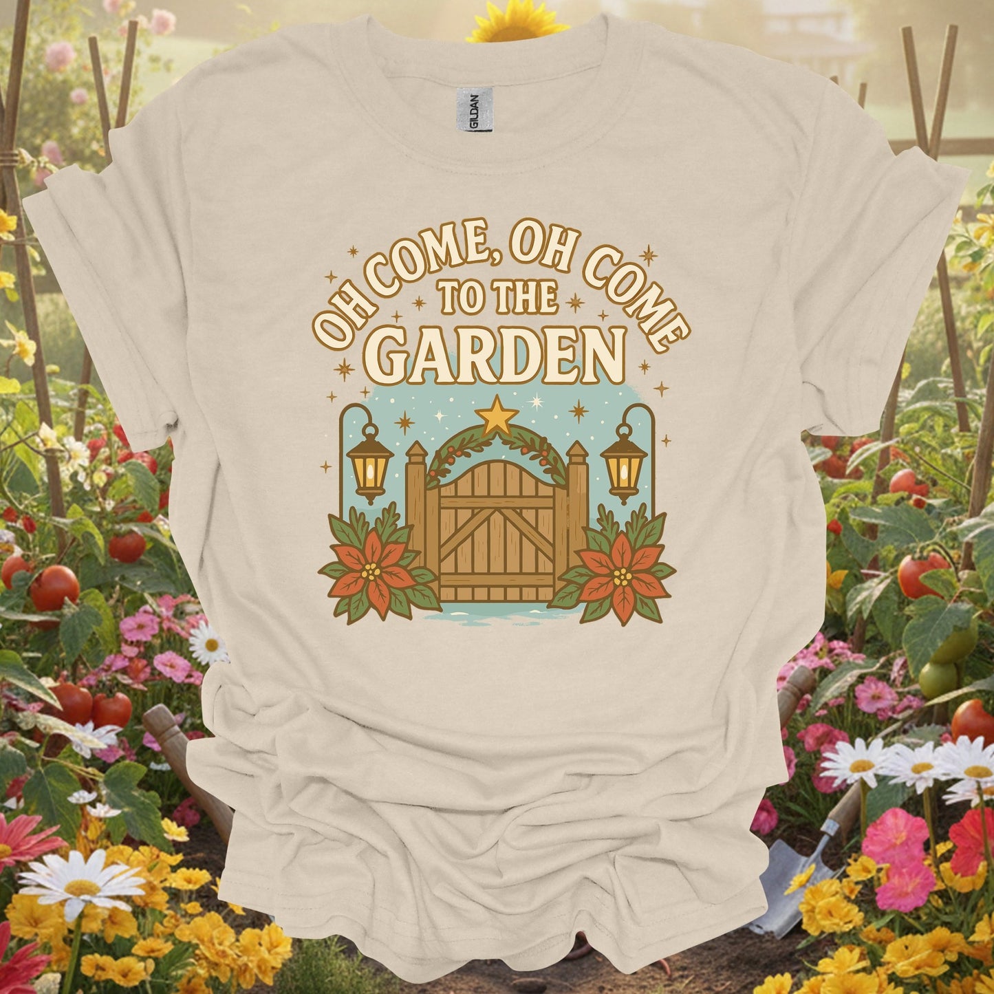"Oh Come To The Garden" Festive Holiday T-Shirt - GardeningTshirts