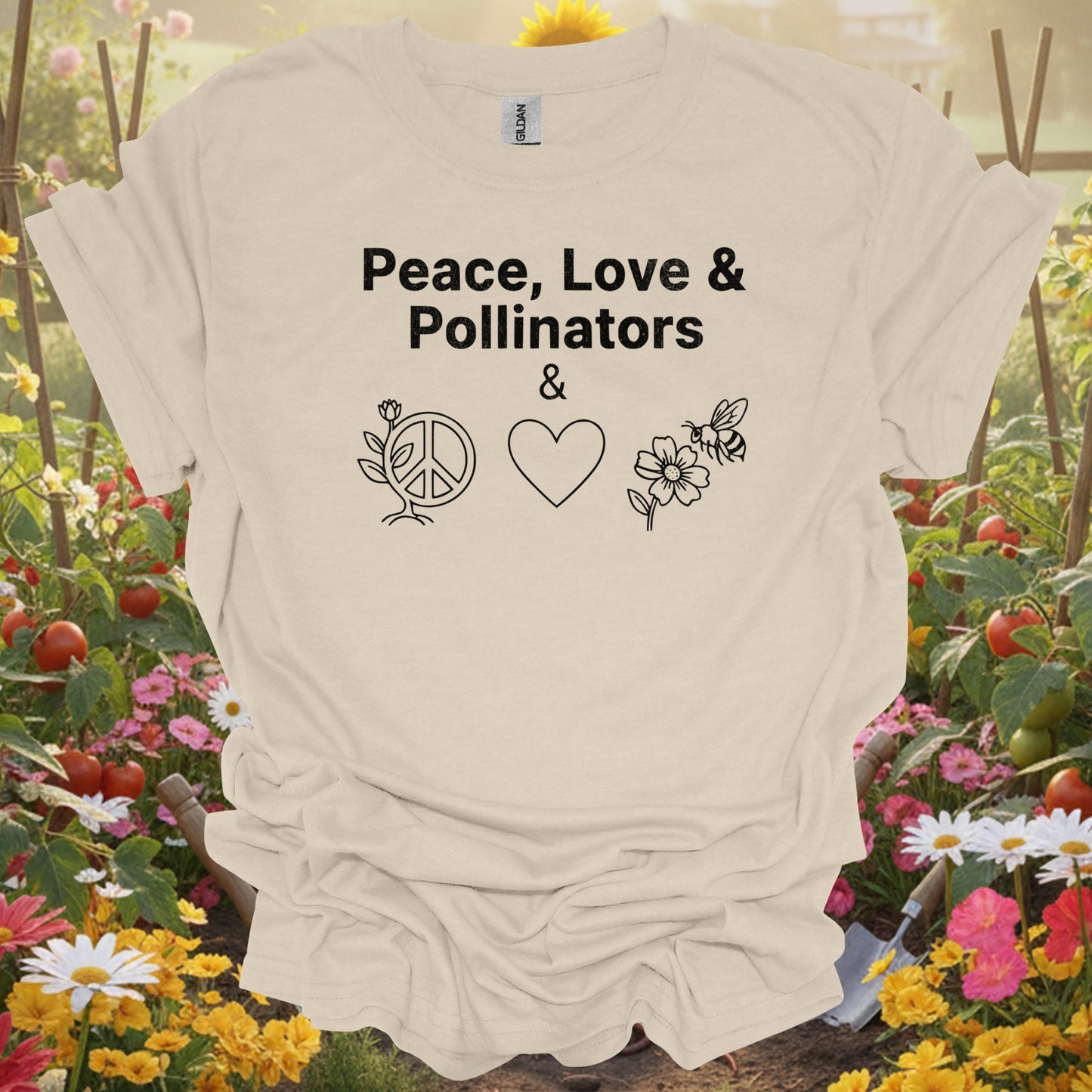 "Peace Love & Pollinators" Gardener T-Shirt - GardeningTshirts