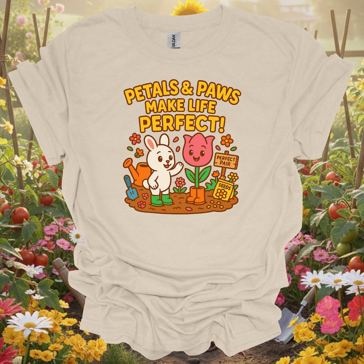 Natural tshirt showing petals & paws make life perfect cute for people who love plants