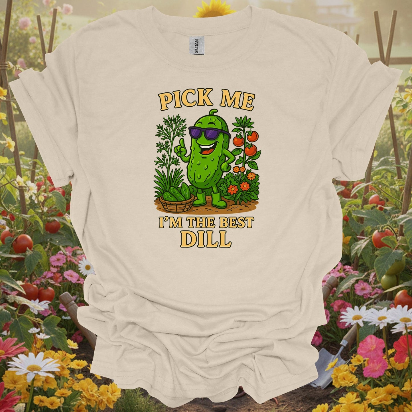 Natural tshirt showing pick me im the best dill funny pickle for people who love plants