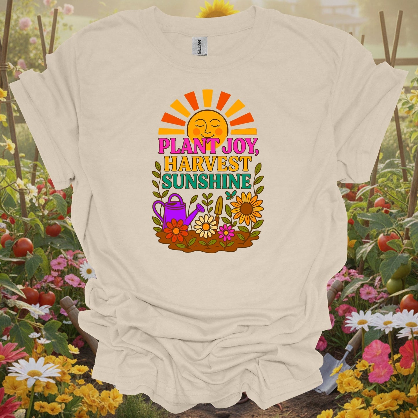 Natural tshirt showing plant joy harvest sunshine retro happy sun for people who love plants
