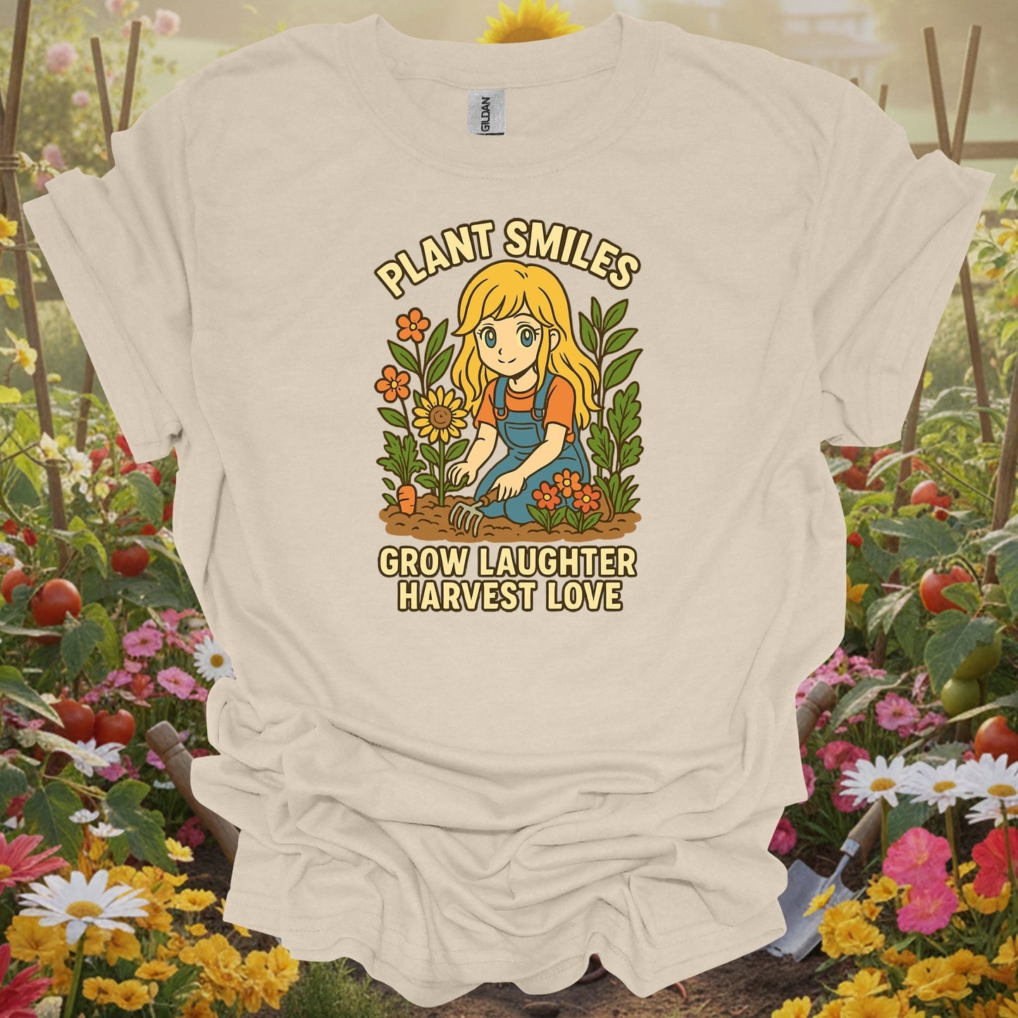 Natural tshirt showing plant smiles grow laughter harvest love anime for people who love plants
