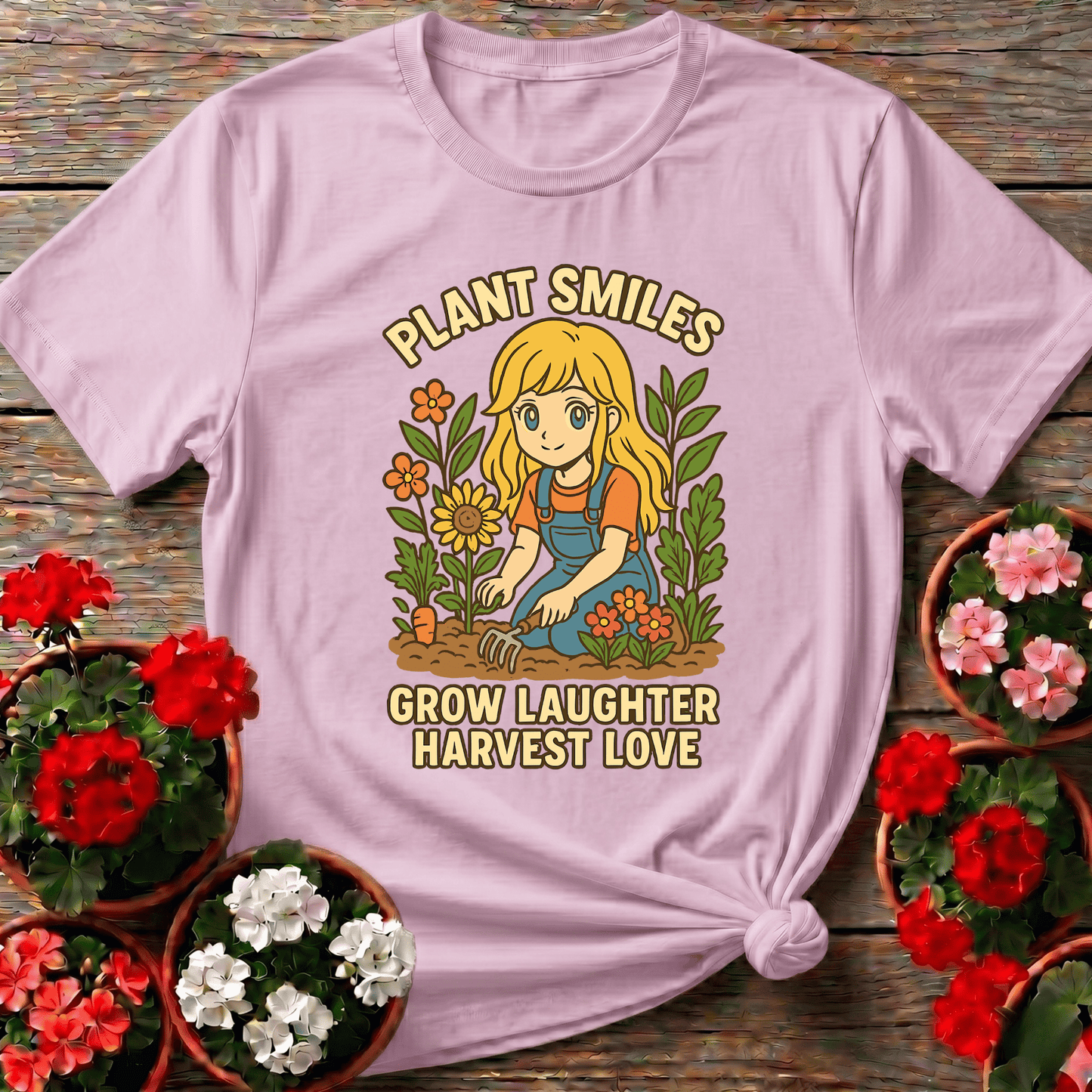 Plant Smiles Grow Laughter Harvest Love Anime Tee - GardeningTshirts