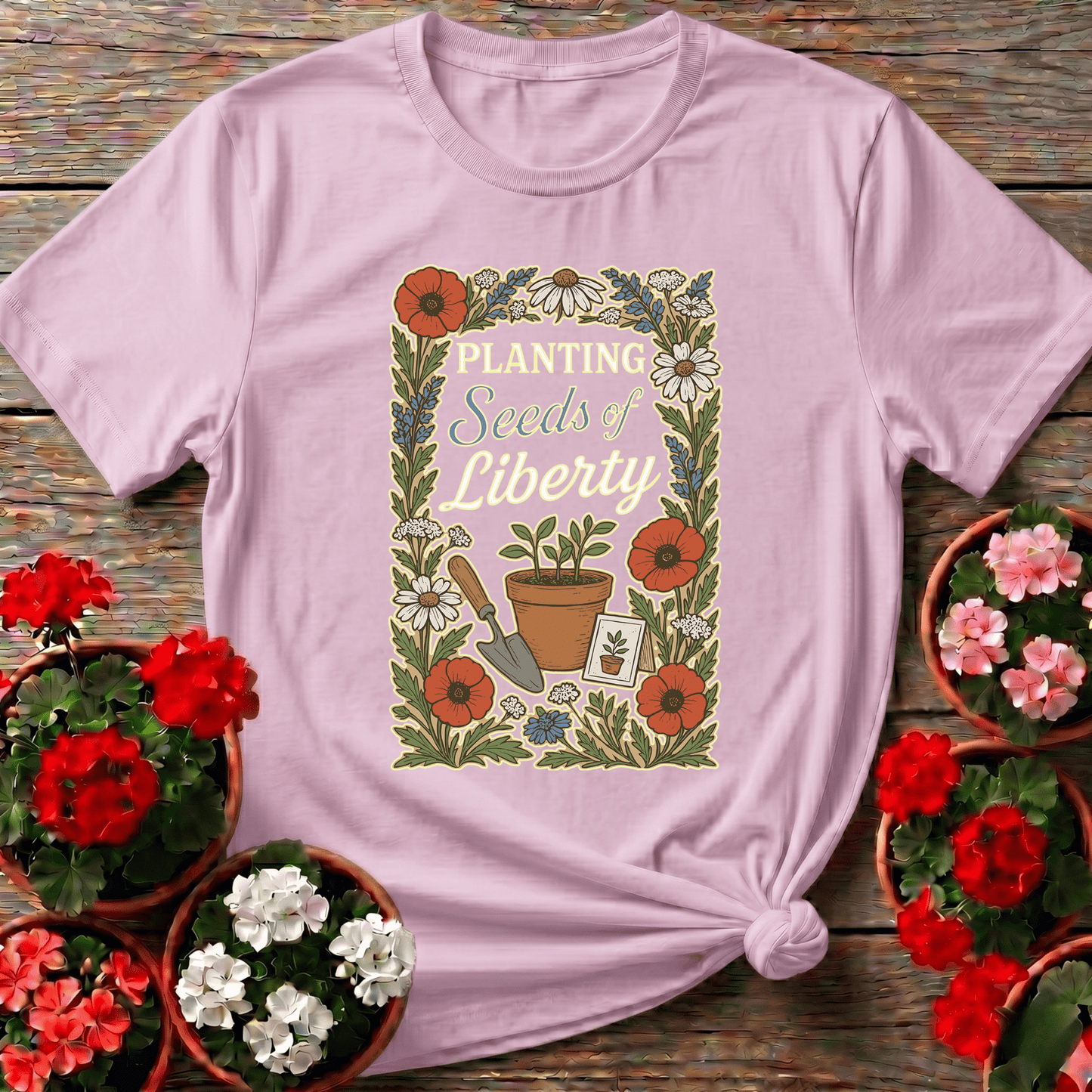 Planting Seeds of Liberty Floral Gardening Tee - GardeningTshirts