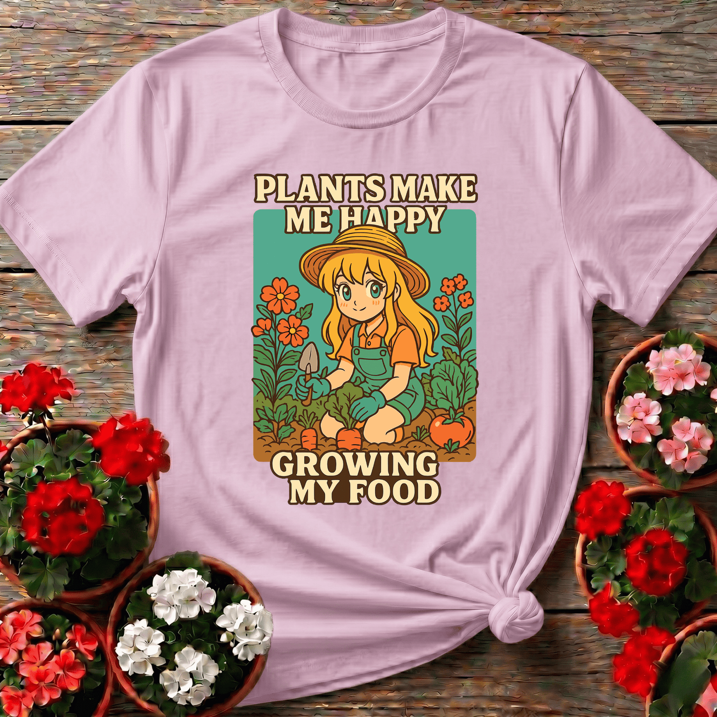 Plants Make Me Happy Growing My Food Anime Tee - GardeningTshirts