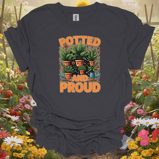 Charcoal tee showing potted and proud cute houseplant for plant lovers