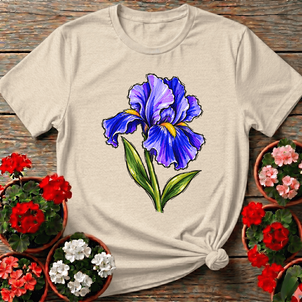 Natural cottagecore botanical marker sketch iris gardening top for heirloom plant lovers