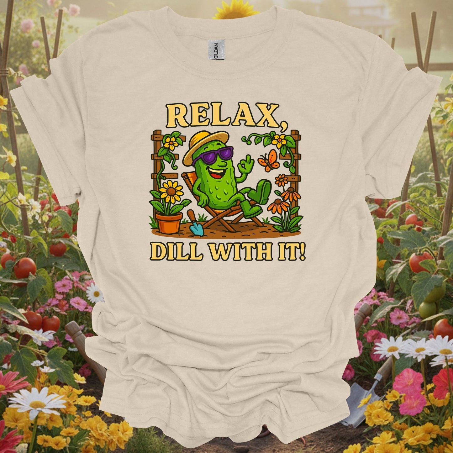 Natural tshirt showing relax dill with it funny chill pickle for people who love plants