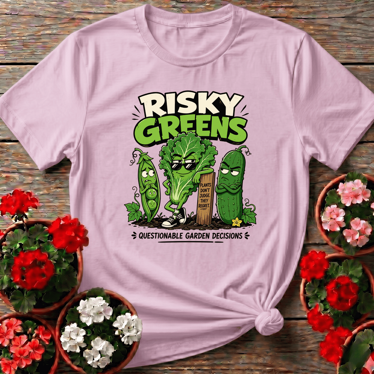 Risky Greens Questionable Garden Decisions Funny Veggie Tee - GardeningTshirts