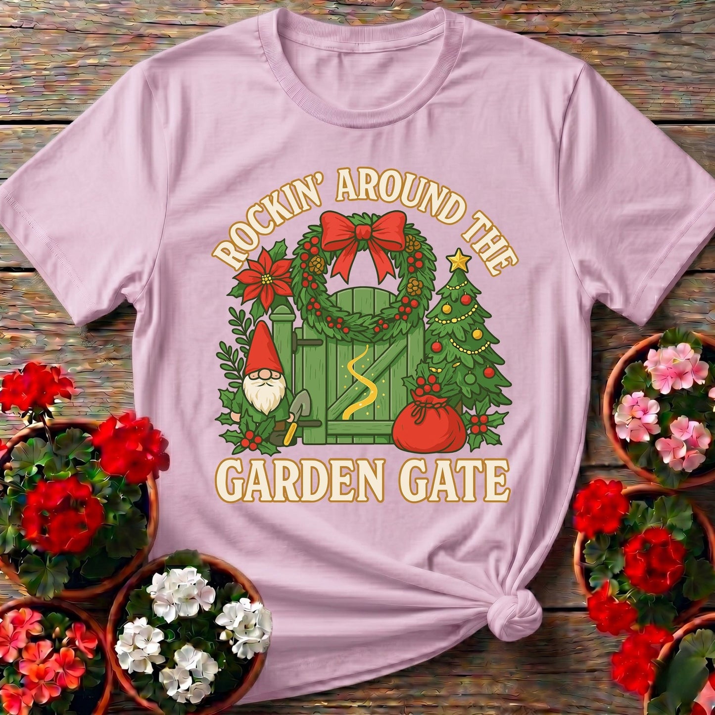 Rockin Around The Garden Gate Christmas Tee - GardeningTshirts