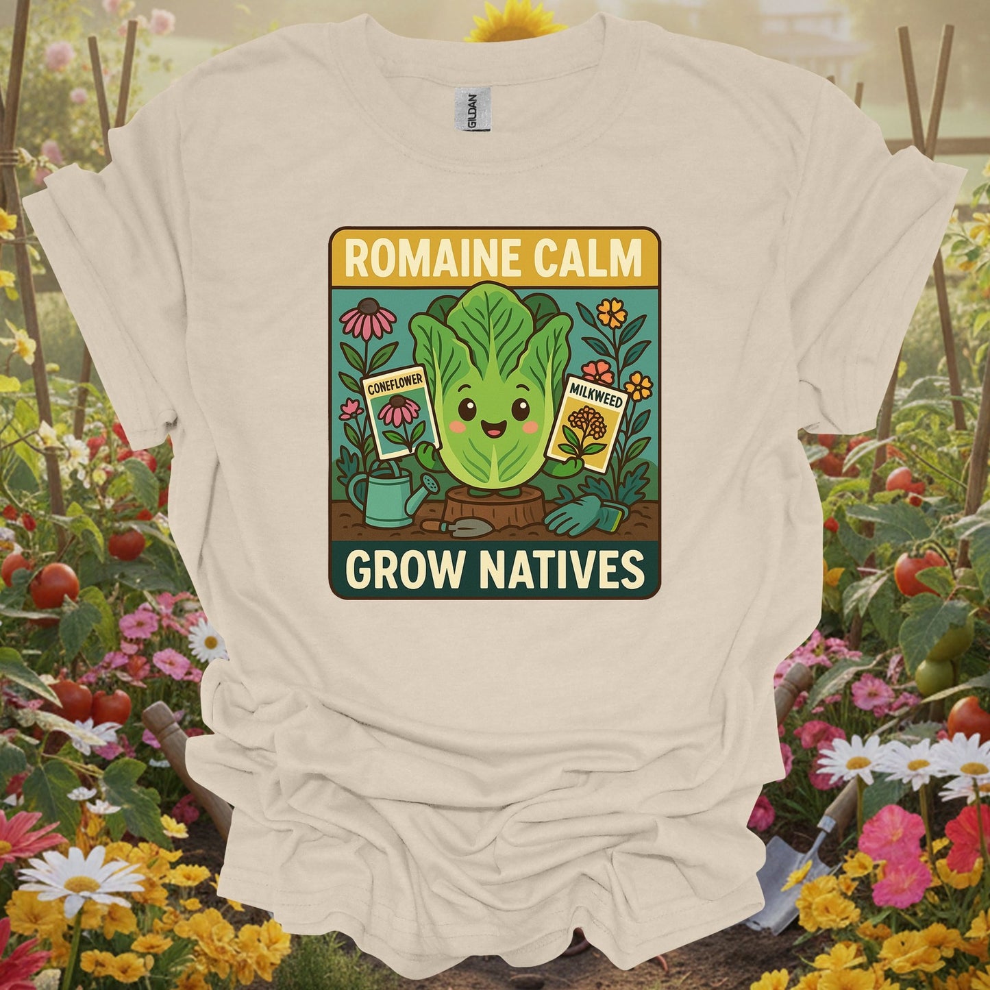 Natural tshirt showing romaine calm grow natives happy pun for people who love plants