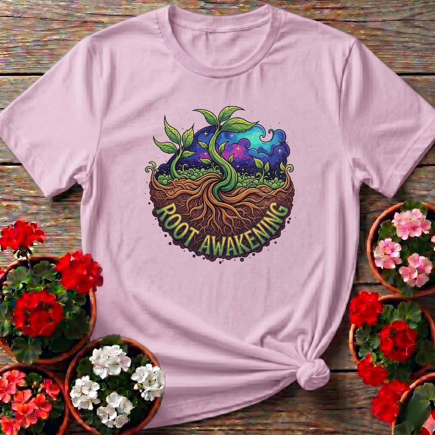 Root Awakening Retro Psychedelic Earth Roots Tee - GardeningTshirts
