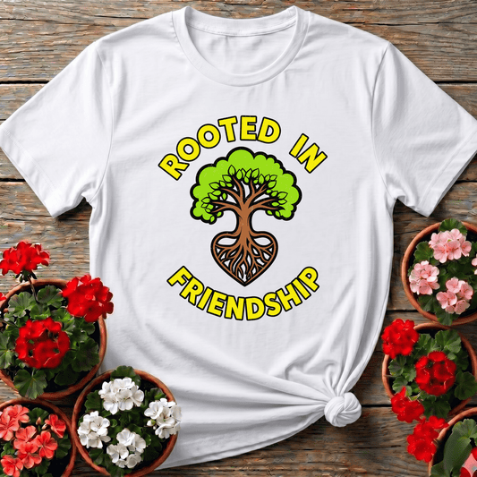 Rooted in Friendship Tree Heart Gardening T-Shirt - GardeningTshirts