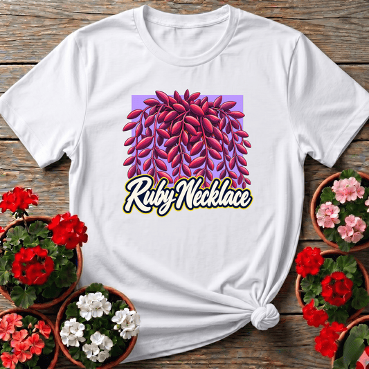 White vintage jewel-tone Ruby Necklace succulent t-shirt for indoor plant collectors