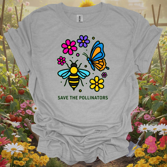 Sport gray tee showing save the pollinators nature conservation for pollinator advocates