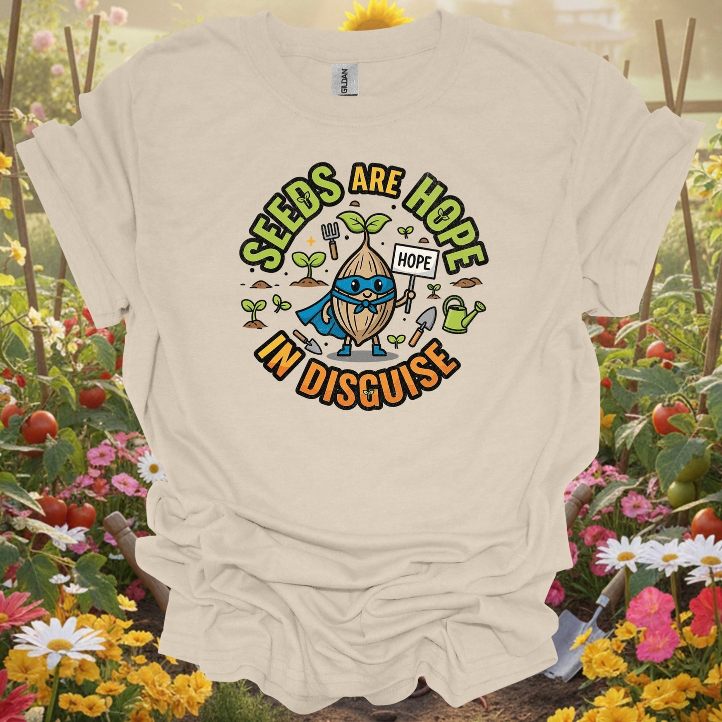Natural tshirt showing seeds are hope in disguise superhero for people who love plants