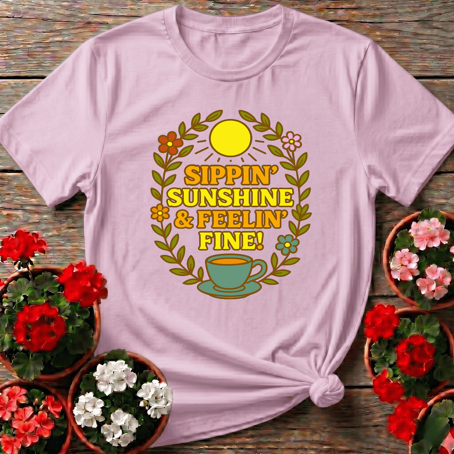 Sippin Sunshine and Feelin Fine Gardening Tee - GardeningTshirts
