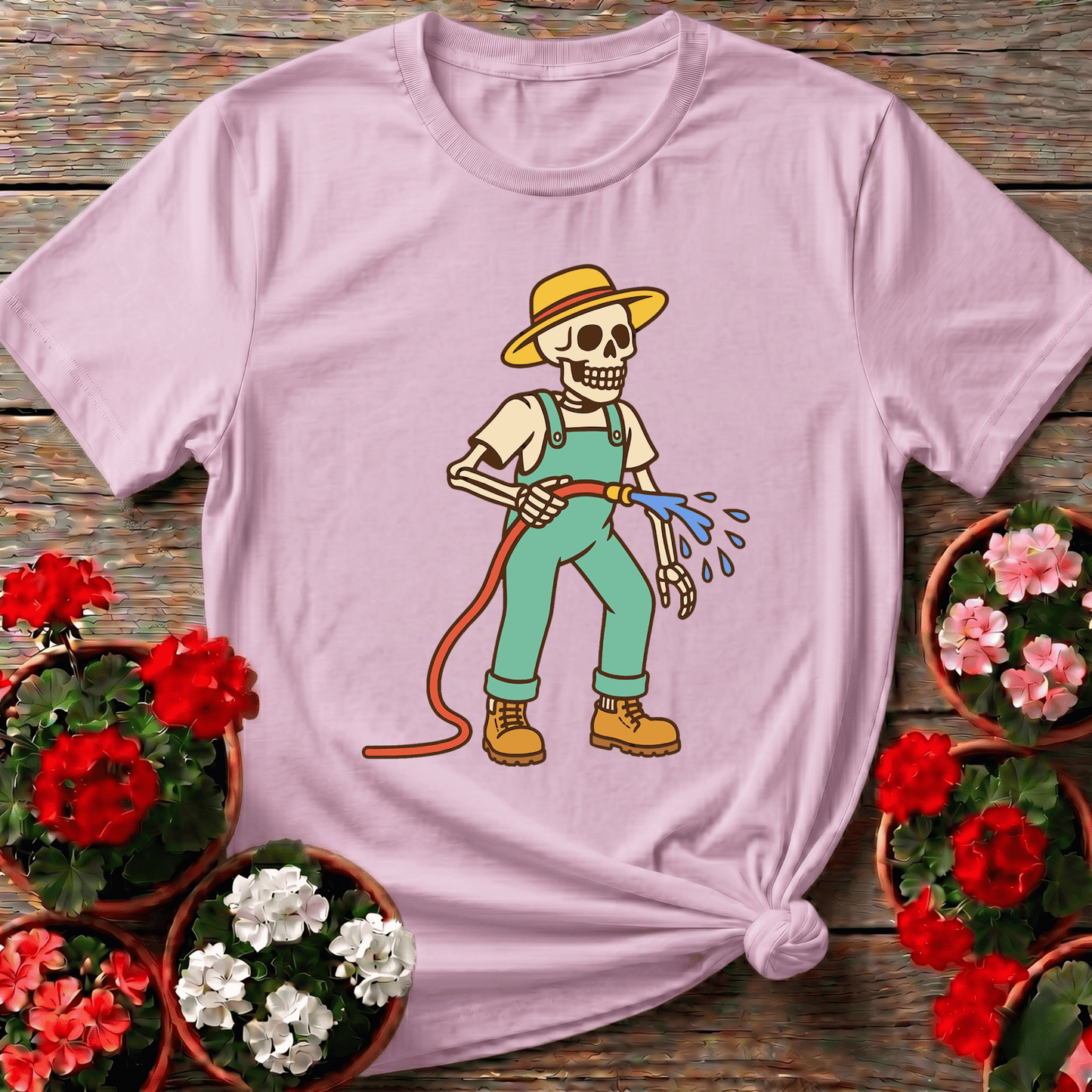 Skeleton Gardener Watering Hose Funny Gardening T-Shirt - GardeningTshirts