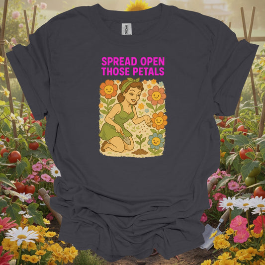 Spread Open Those Petals Vintage Pin - Up T-Shirt - GardeningTshirts