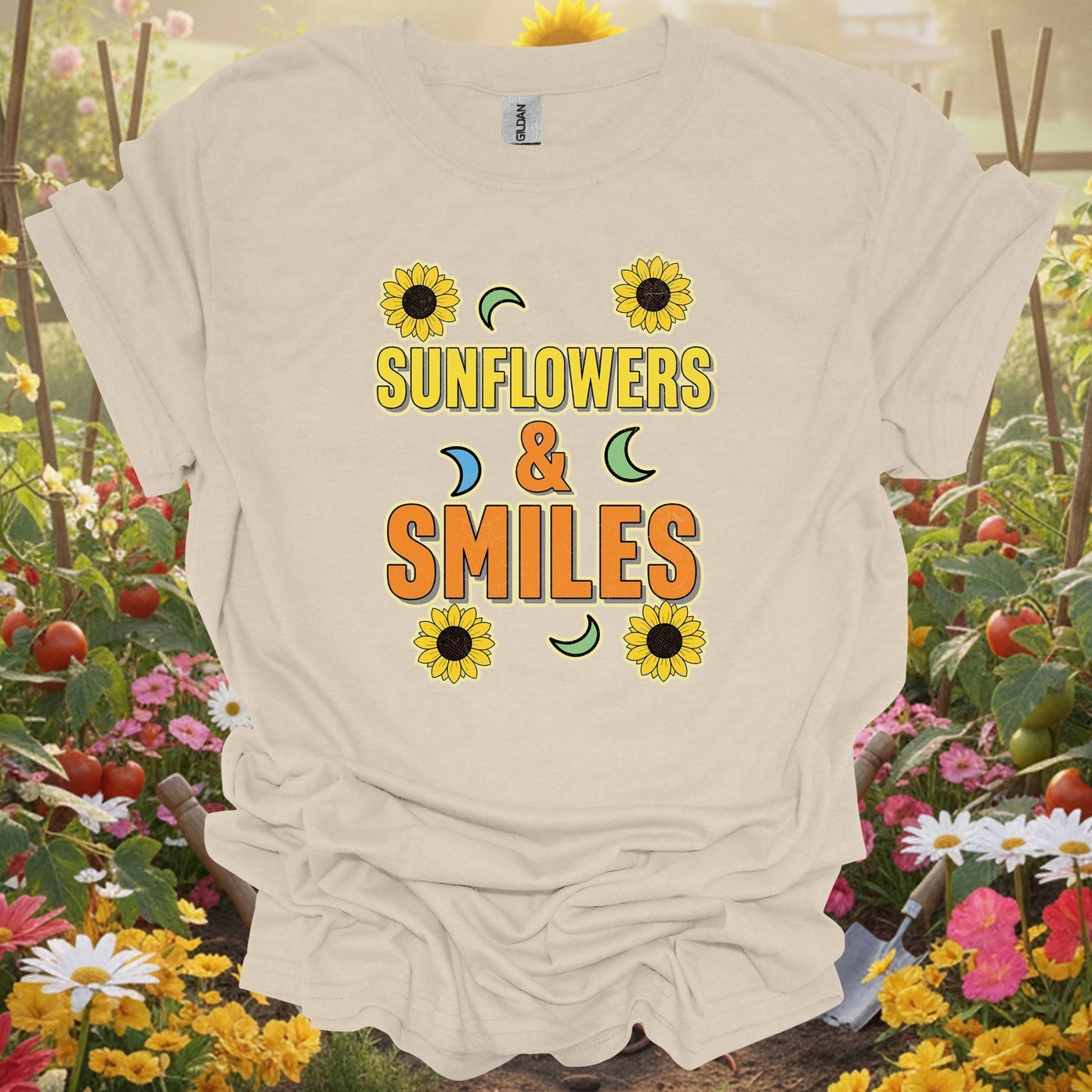"Sunflowers & Smiles" Cheerful Garden T-Shirt - GardeningTshirts