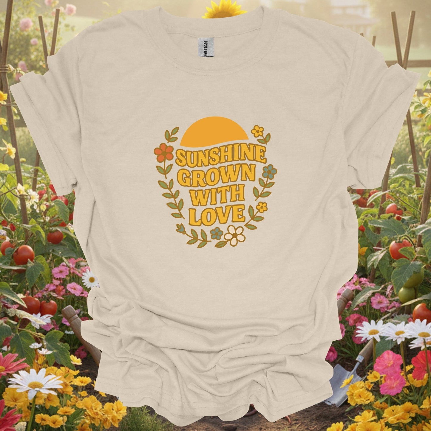 "Sunshine Grown With Love" Groovy Floral T-Shirt - GardeningTshirts