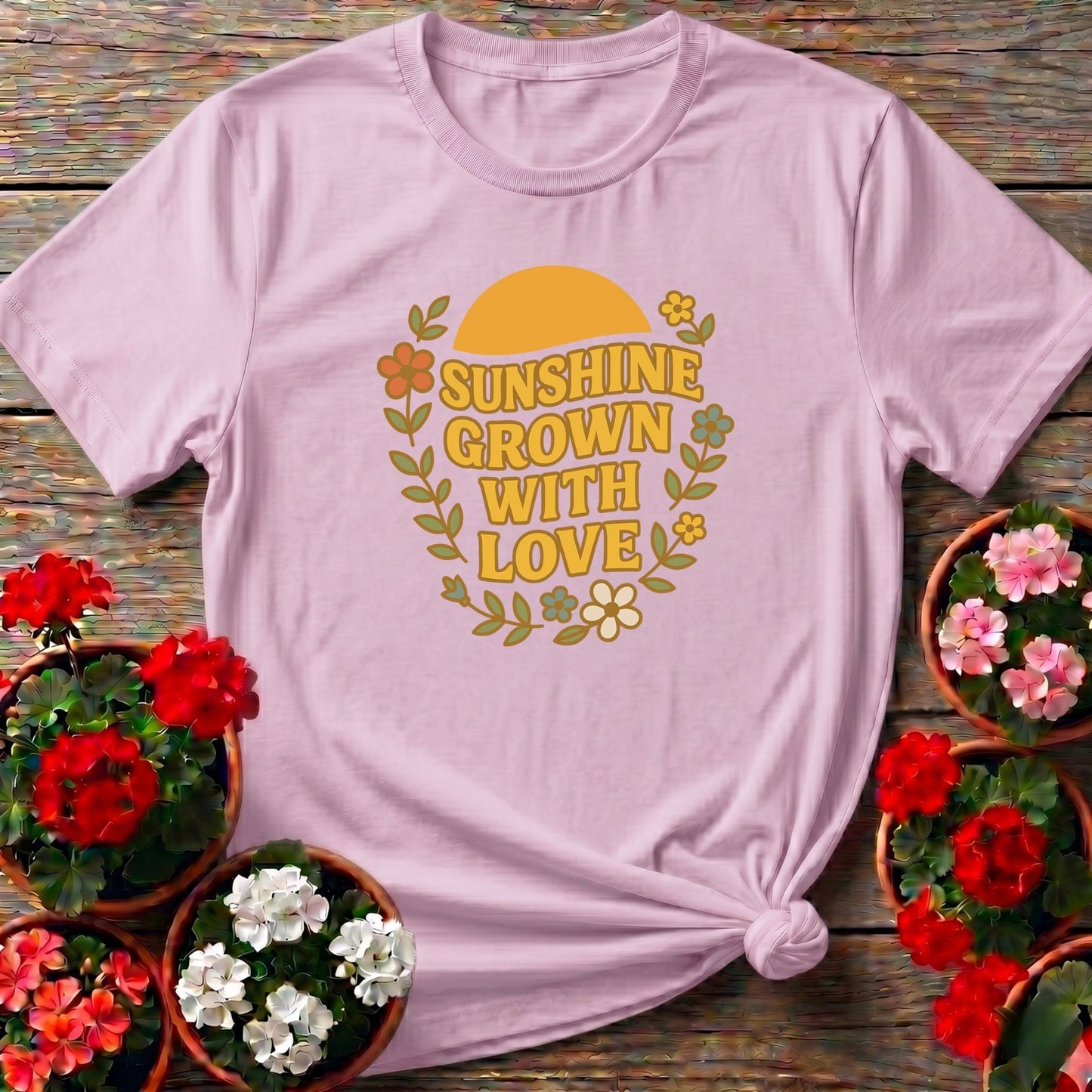 Sunshine Grown With Love Retro Floral Tee - GardeningTshirts