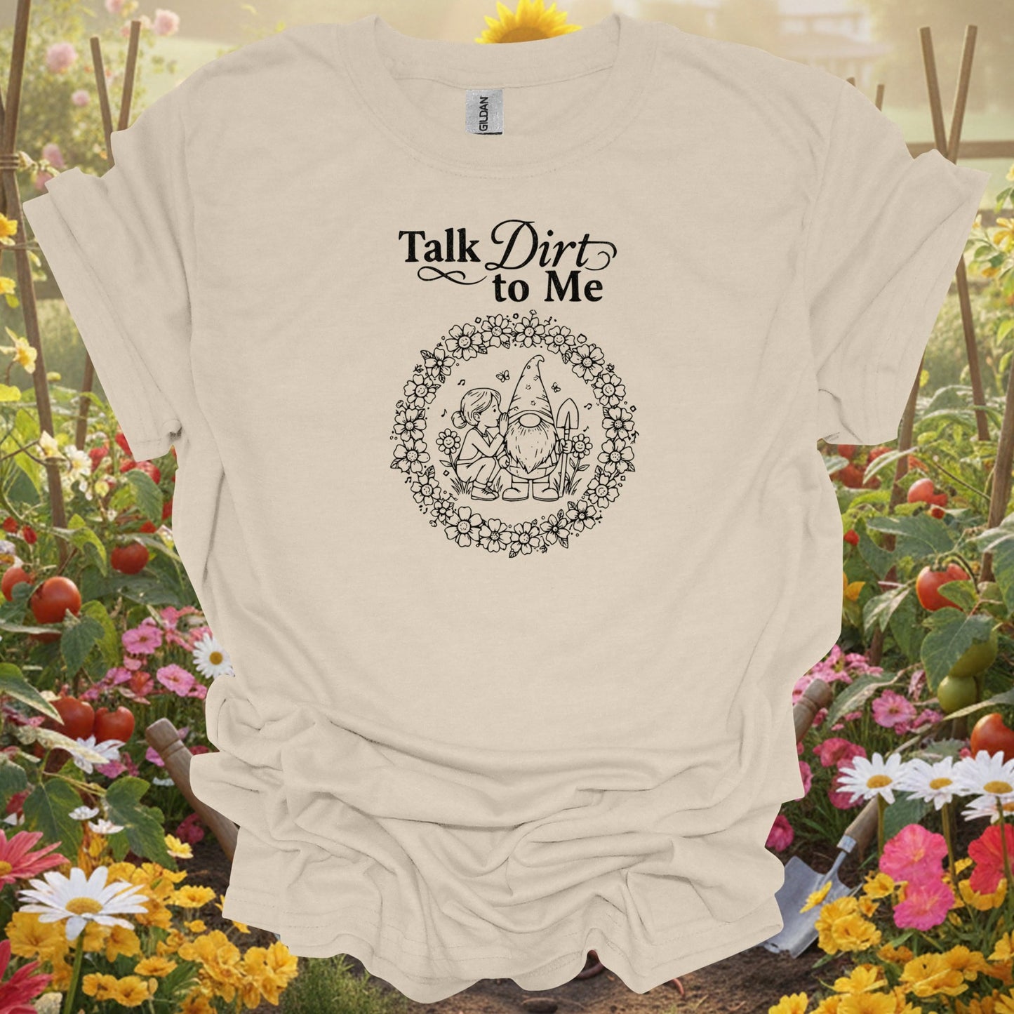 "Talk Dirt to Me" Funny Flirty Gardener Gnome T-Shirt - GardeningTshirts