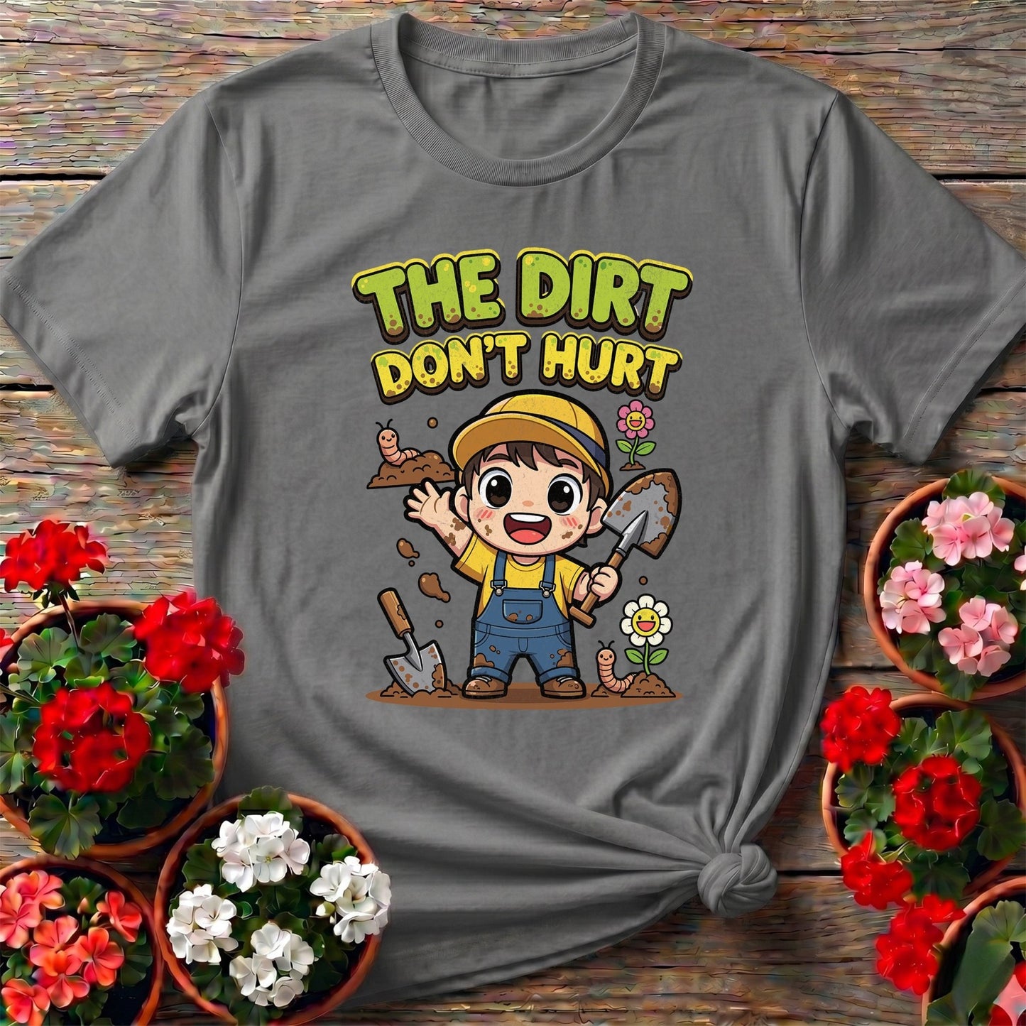 The Dirt Dont Hurt Cute Chibi Gardener Tee - GardeningTshirts
