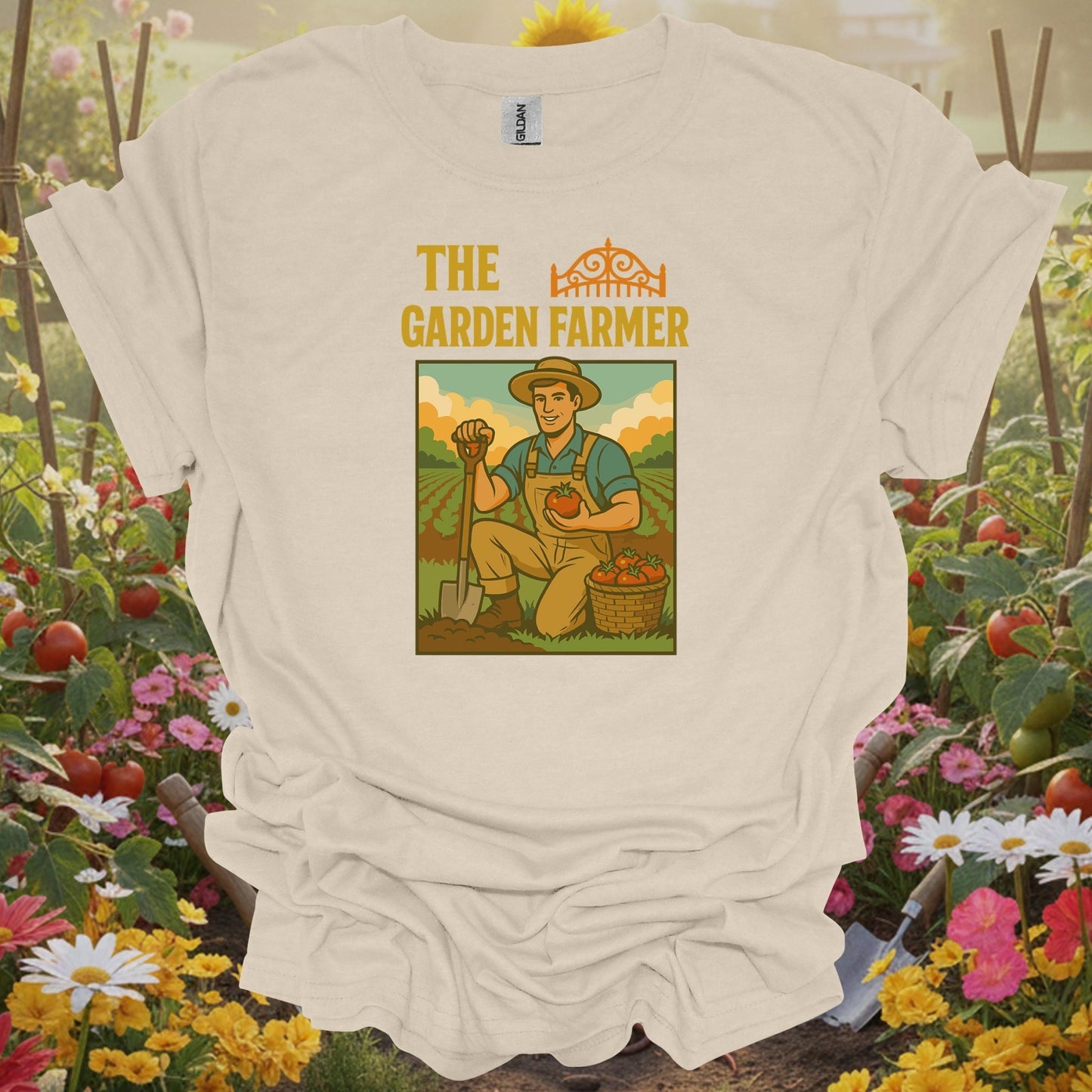 Military green the garden farmer retro gardening shirt for vegetable gardeners, home farmers, organic foodies, traditional...