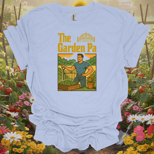 Light Blue tee showing classic illustrated garden pa backyard enthusiast for proud grandfathers who garden