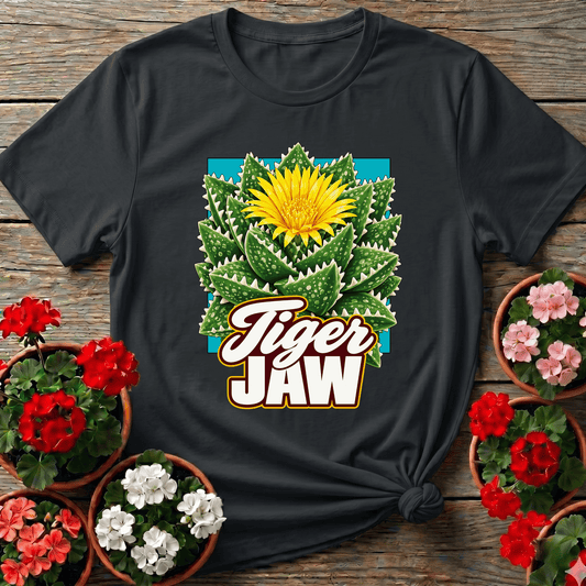 Black retro botanical Tiger Jaw succulent gardening tee for windowsill plant collectors