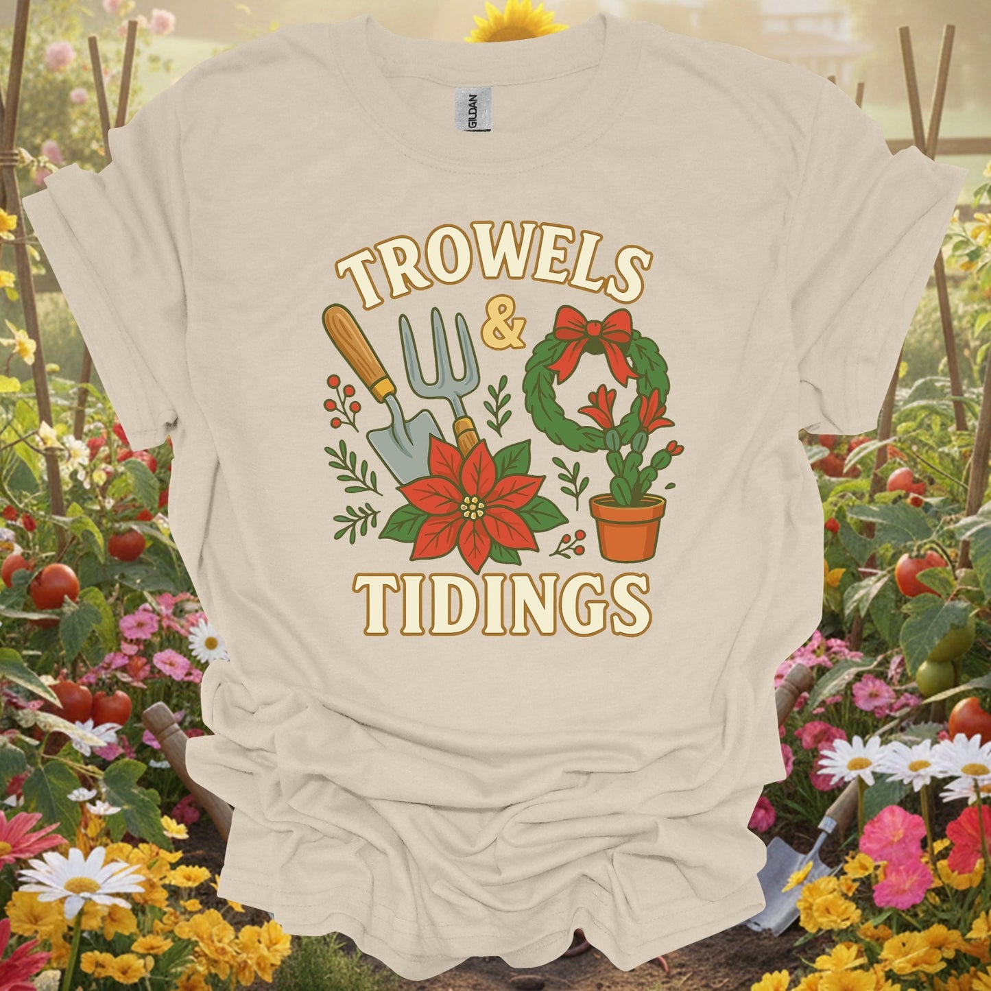 "Trowels & Tidings" Funny Christmas T-Shirt - GardeningTshirts