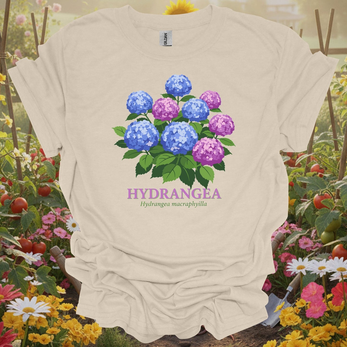 Natural top with an earthy vibe storybook art piece showing lush hydrangea clusters for botanical art fans