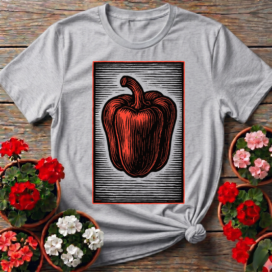 Vintage Linocut Bell Pepper Heirloom Gardening T-shirt - GardeningTshirts