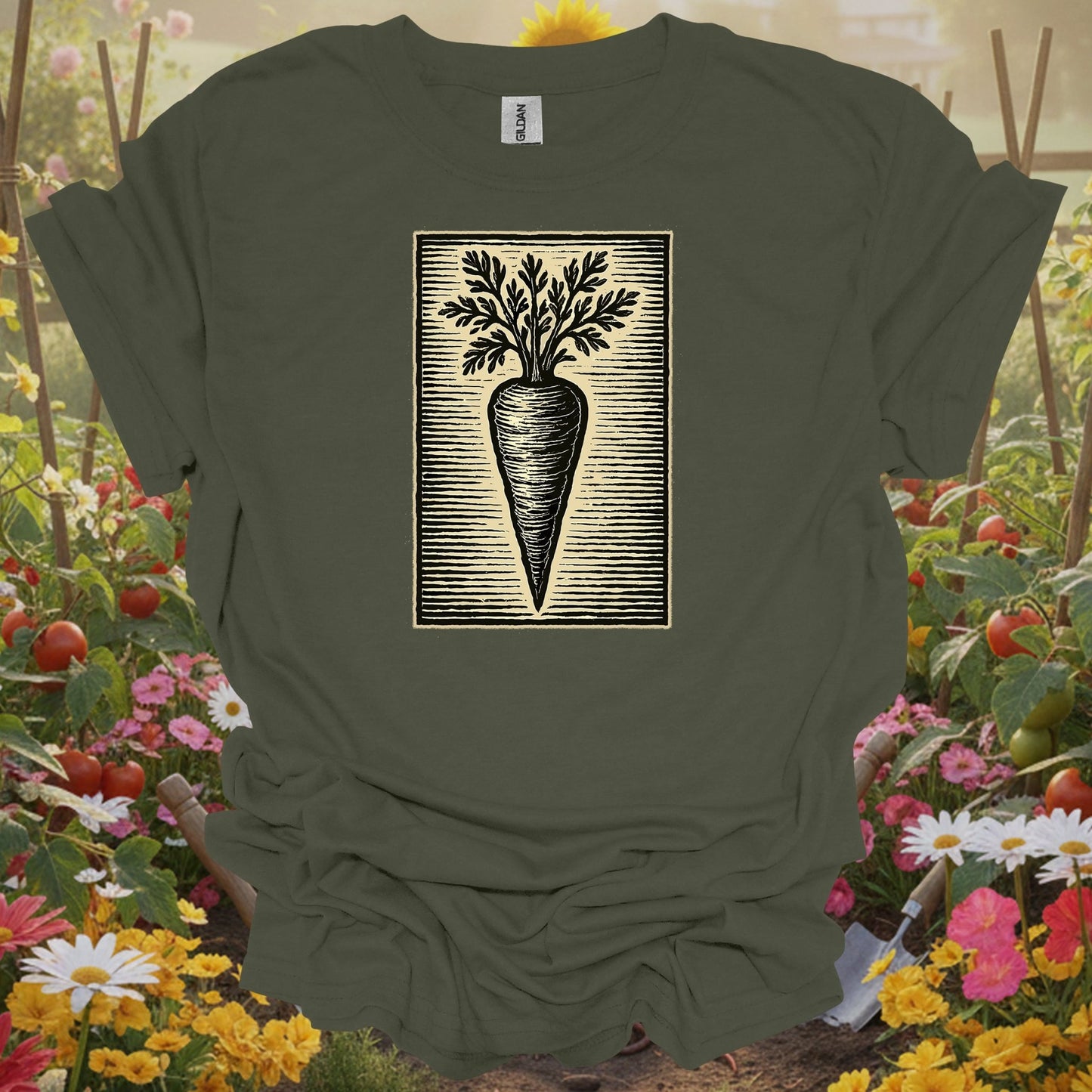 Vintage Linocut Carrot Botanical Art T-Shirt - GardeningTshirts