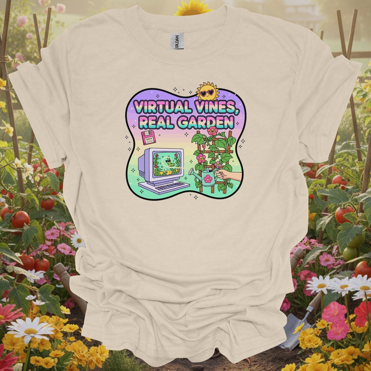 Natural tshirt showing virtual vines real garden retro gamer for people who love plants