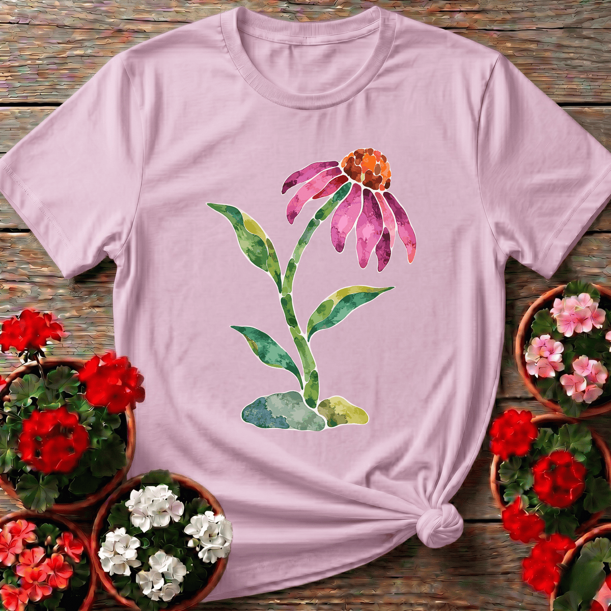 Watercolor Coneflower Gardening T-Shirt for Plant Lovers - GardeningTshirts