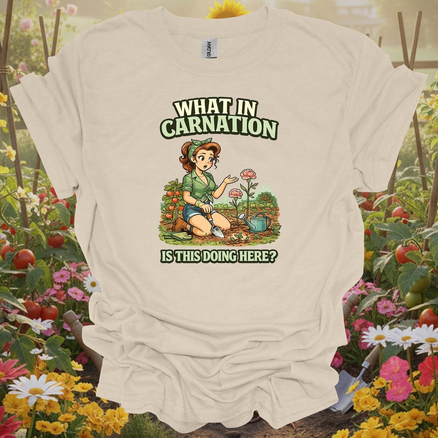 Natural tshirt showing what in carnation funny pin-up for people who love plants