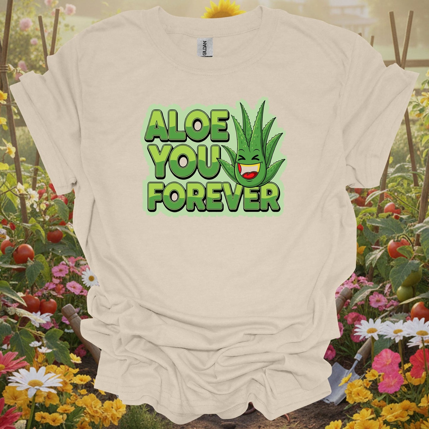 Natural tshirt showing whimsical aloe you forever greenery pun for people who love plants