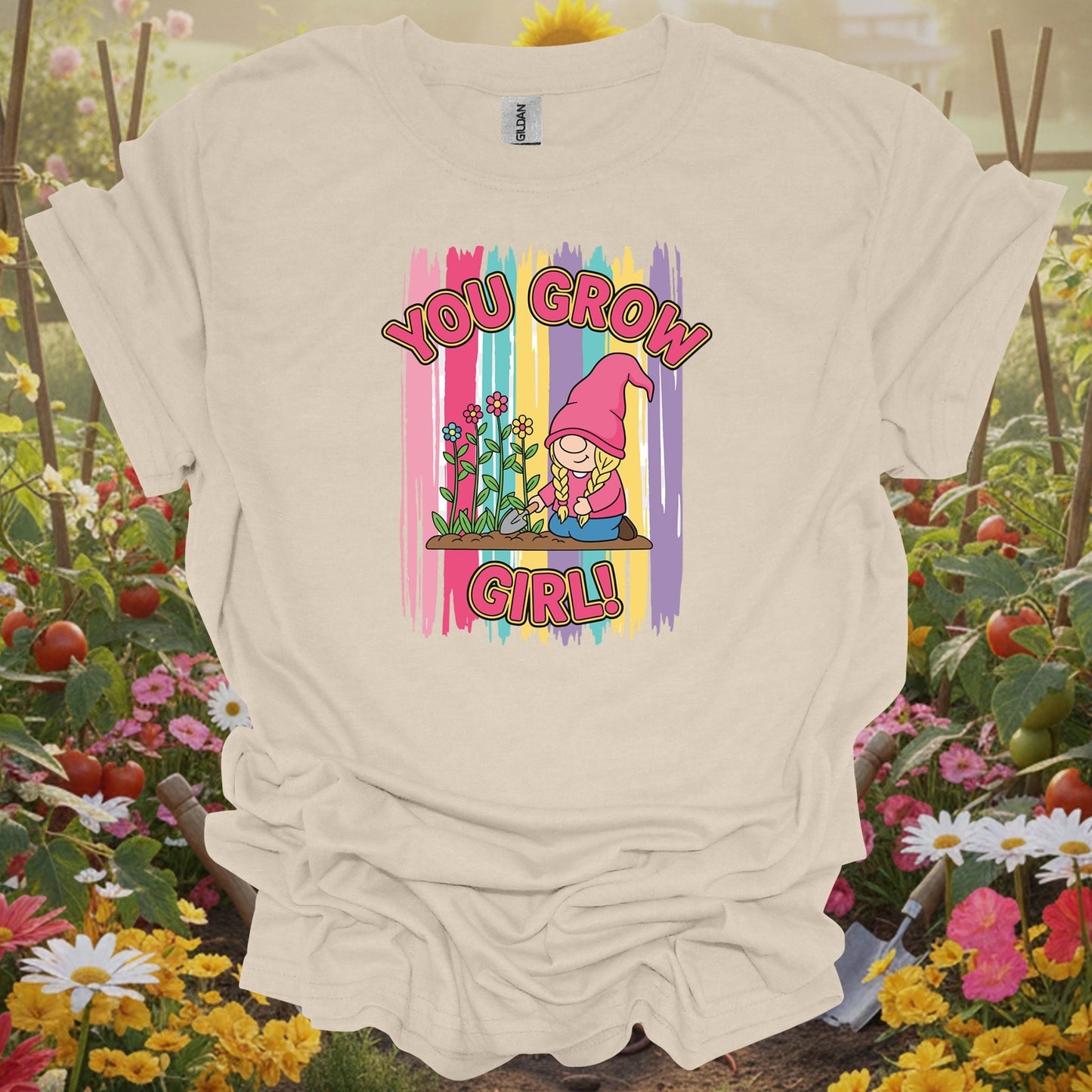 Natural tshirt showing you grow girl cute female gnome gardener for people who love plants