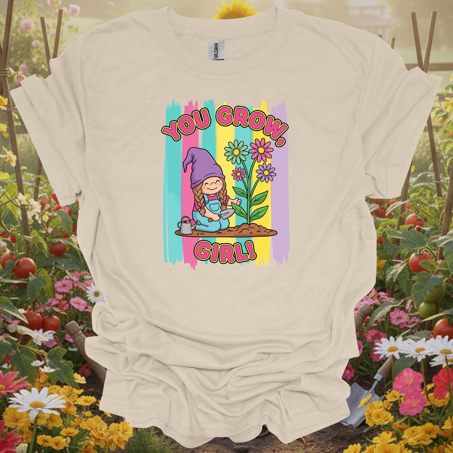 Natural tshirt showing you grow girl cute girl gnome gardener for cute style gardeners