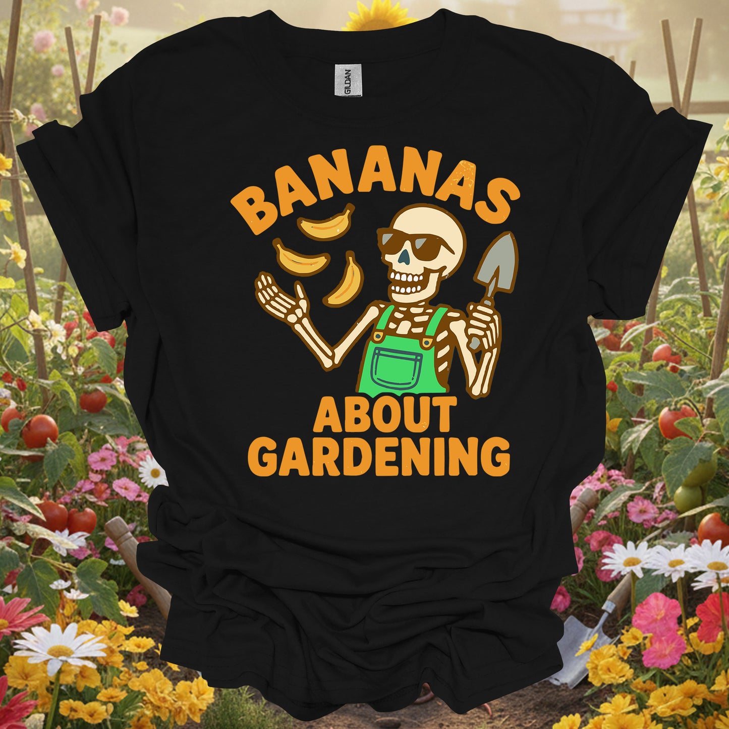 "Bananas About Gardening" Skeleton  T-Shirt - Funny Retro Gardener Gift
