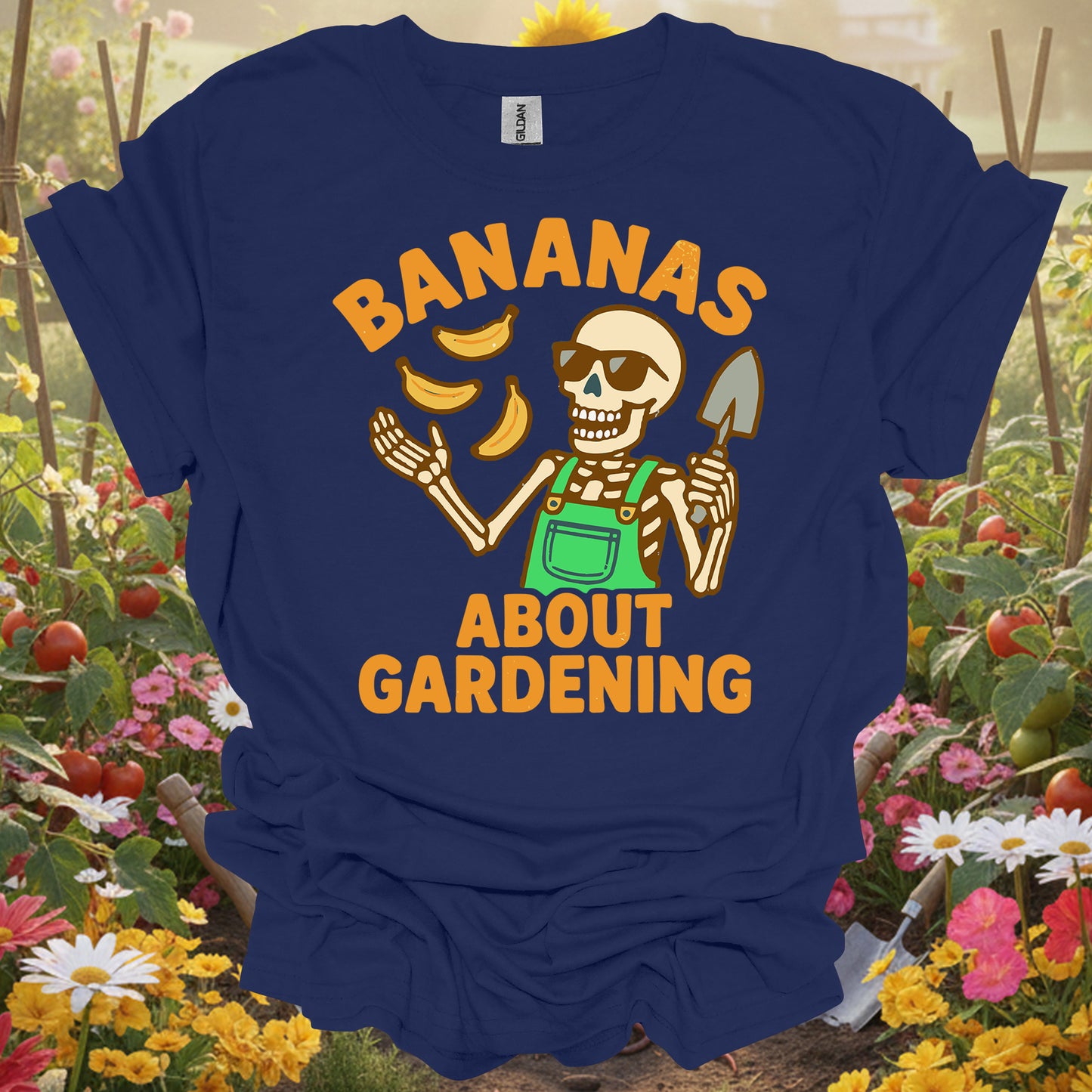 "Bananas About Gardening" Skeleton  T-Shirt - Funny Retro Gardener Gift