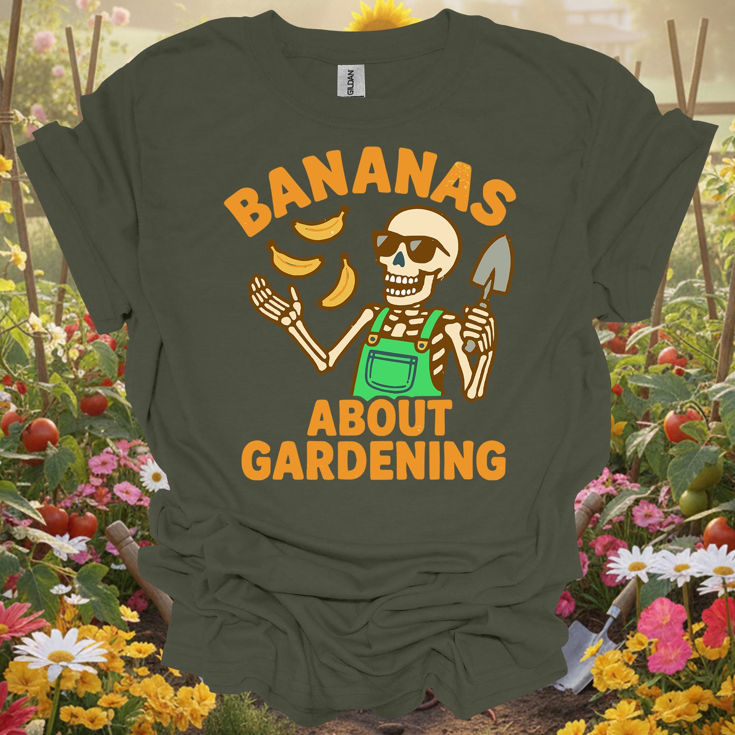"Bananas About Gardening" Skeleton  T-Shirt - Funny Retro Gardener Gift