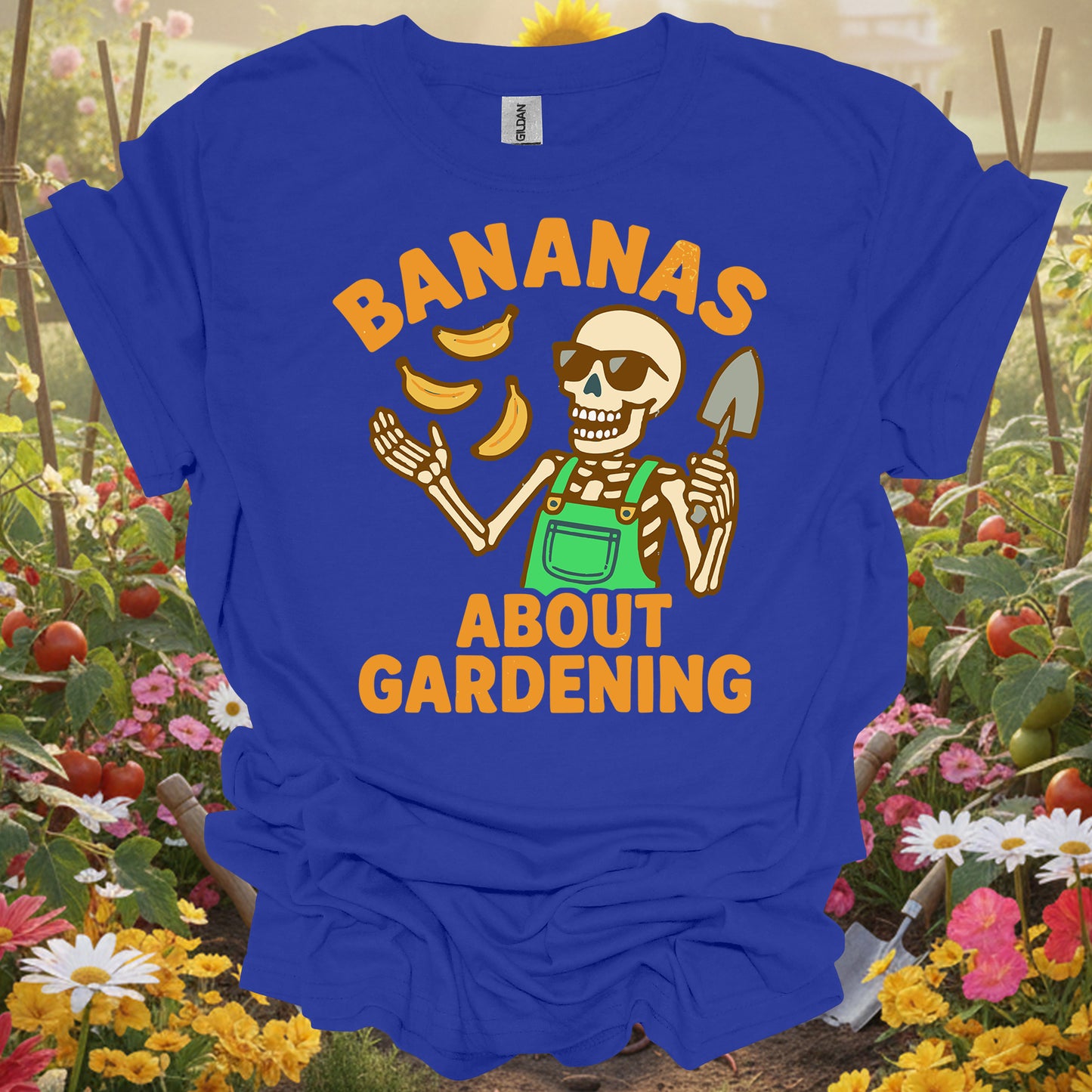 "Bananas About Gardening" Skeleton  T-Shirt - Funny Retro Gardener Gift