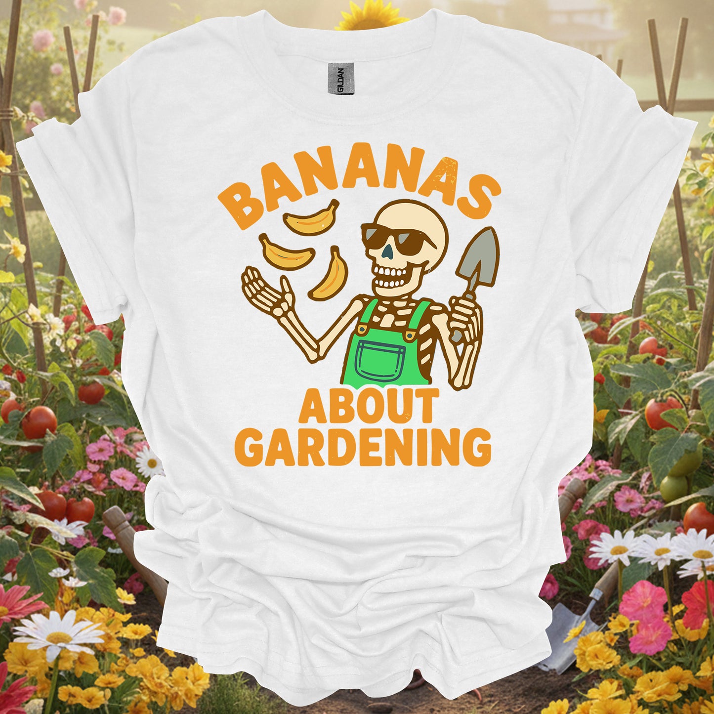 "Bananas About Gardening" Skeleton  T-Shirt - Funny Retro Gardener Gift