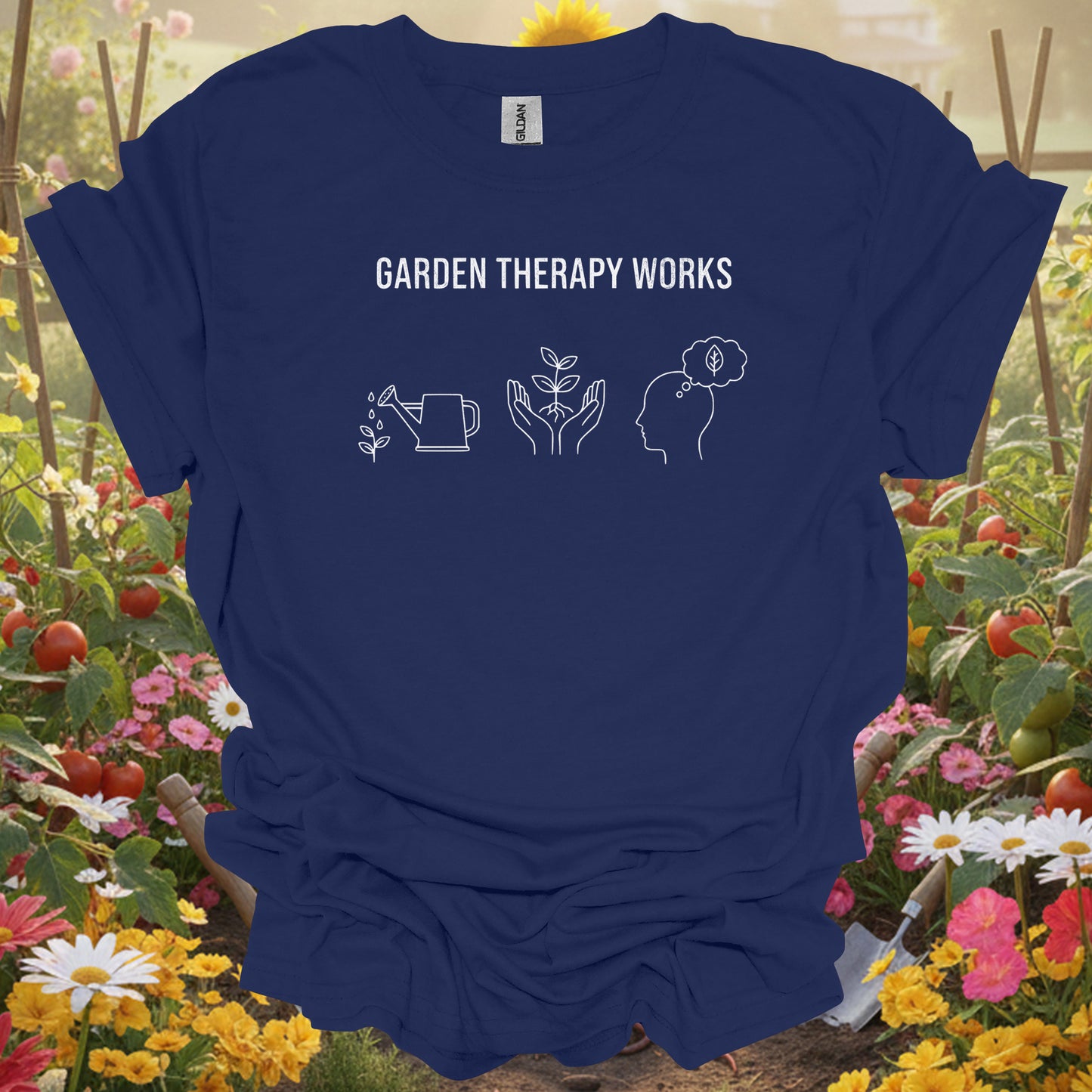 "Garden Therapy Works" T-Shirt - Minimalist Mental Health Gardener Tee