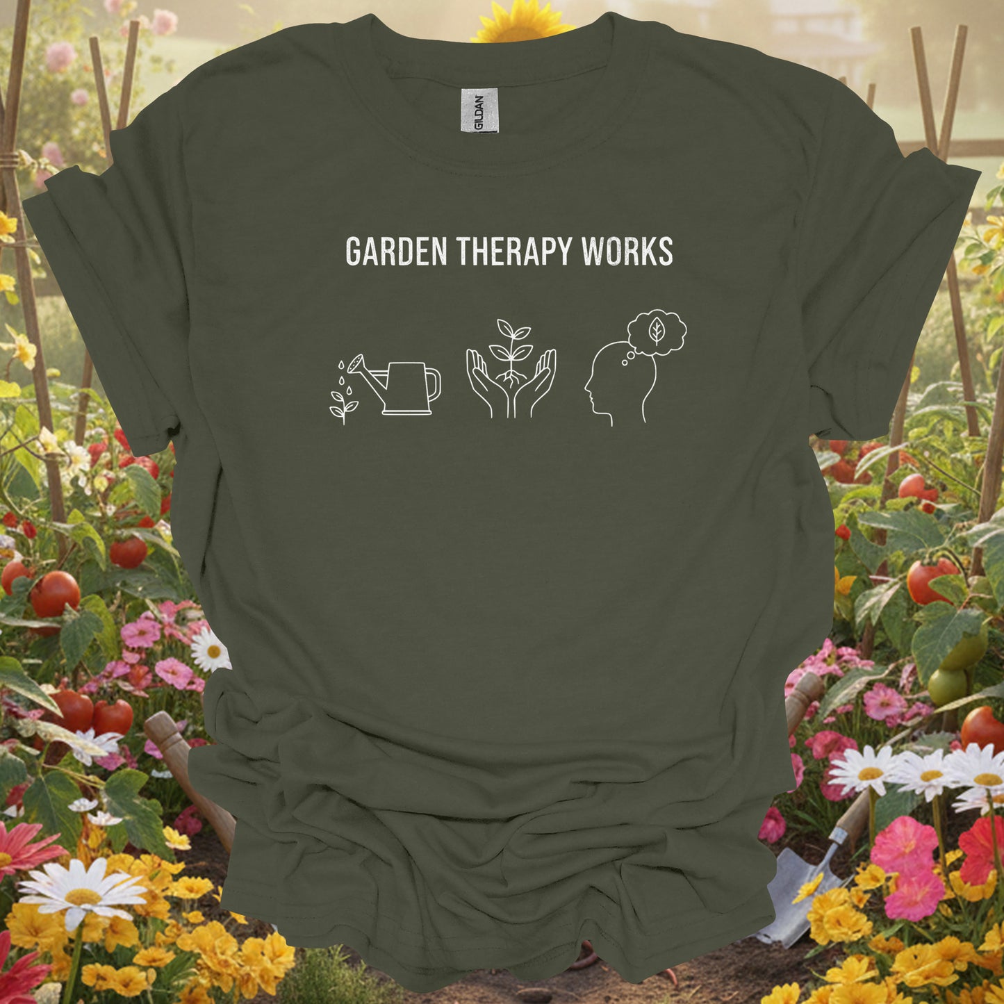 "Garden Therapy Works" T-Shirt - Minimalist Mental Health Gardener Tee