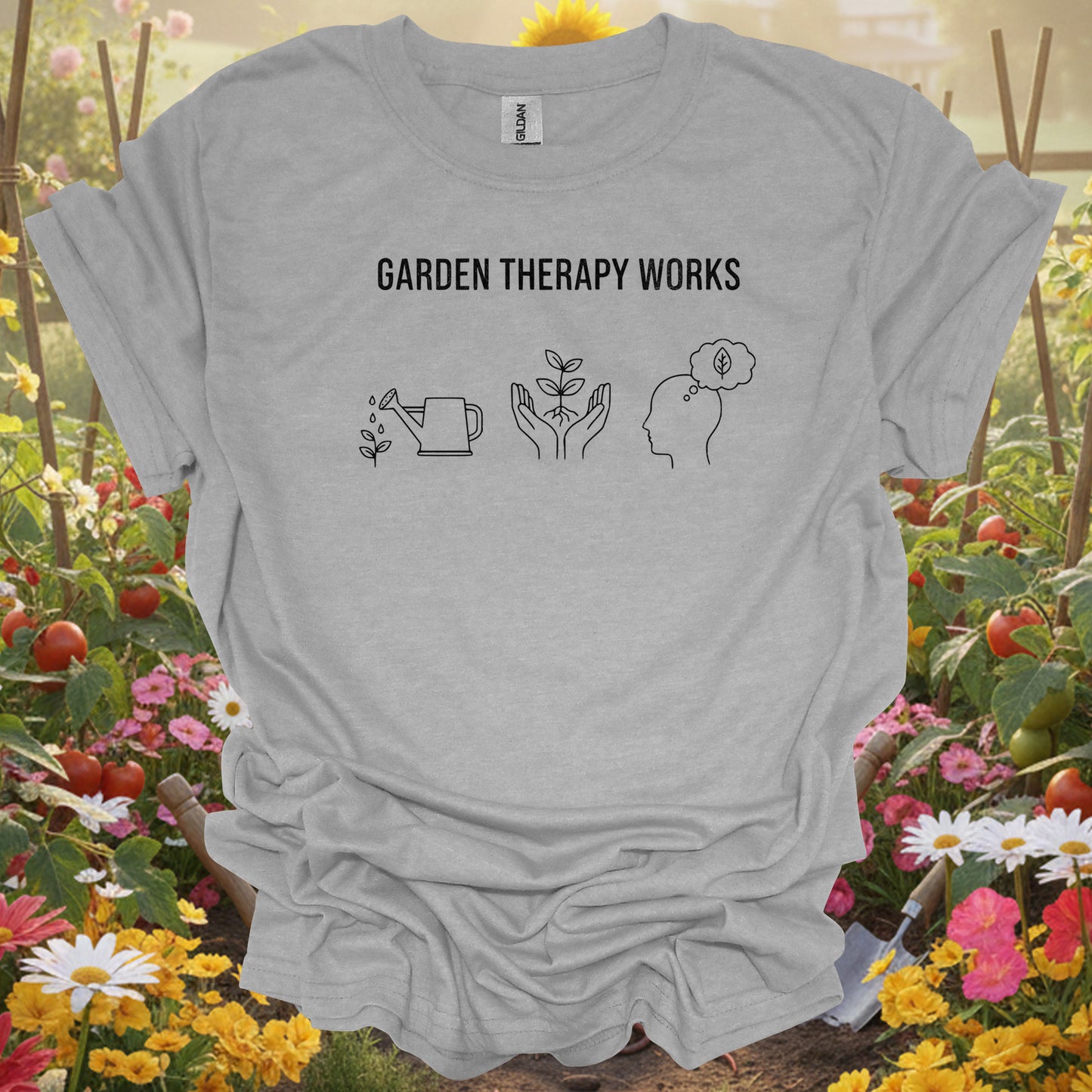 "Garden Therapy Works" T-Shirt - Minimalist Mental Health Gardener Tee